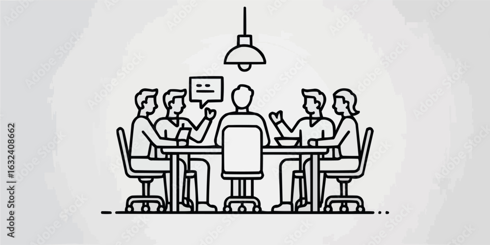 Poster modern thin line icon set representing a group of people or team members in a professional context