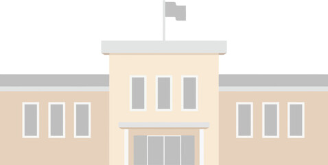 School building with flag on top against a cream color background
