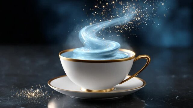 Magic potion swirling in a tea cup with gold details