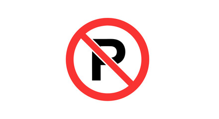 Traffic Regulation Sign: A Red Circle and Diagonal Line Over a "P" Symbol Indicating No Parking Zone Enforcement