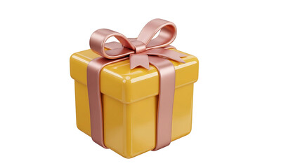 Obraz premium 3D Yellow Gift Box with Pink Ribbon PNG 