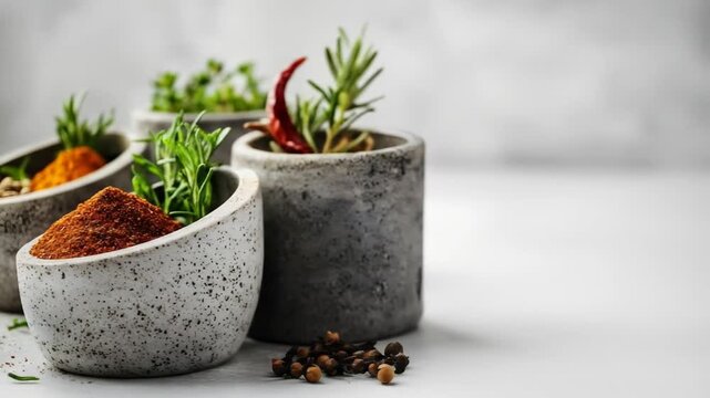 Assorted Spices in Gray Bowls