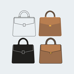 Elegant handbag vector set in outline and color styles. Perfect for fashion design, boutique branding, icons, and promotional materials