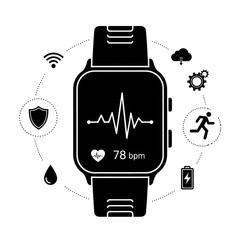 Naklejka premium Smart watch displaying heart rate and other health tracking features isolated on transparent background