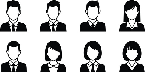  collection of avatar icons isolated on white background, representing user profiles, team members, and business people in professional attire