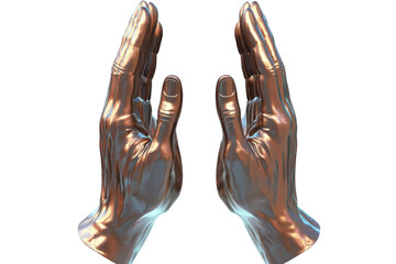 Two metallic hands in prayer gesture isolated on transparent background. Two hands in a praying gesture isolated on white background.
