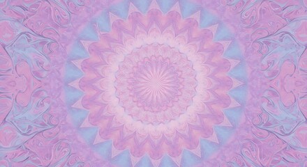 Ethereal kaleidoscopic mandala pattern in soft pastel colors. Abstract circular design with hypnotic pink and blue swirls for meditation concepts.