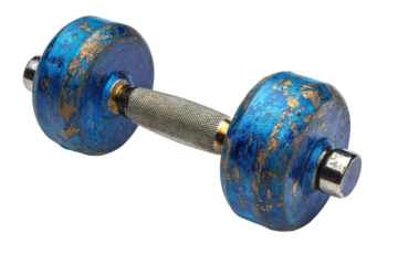 Blue dumbbell with silver handle isolated on transparent background. Blue dumbbell designed for aerobic workout Ideal for home and gym exercises isolated on white background.