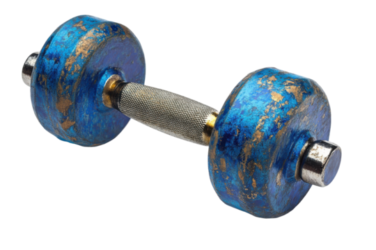 Blue dumbbell with silver handle isolated on transparent background. Blue dumbbell designed for aerobic workout Ideal for home and gym exercises isolated on white background.