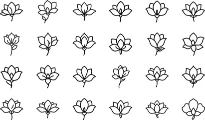 Fototapeta premium Silhouette bundle of fern leaves and flower combinations on white background for design, decoration, and digital art
