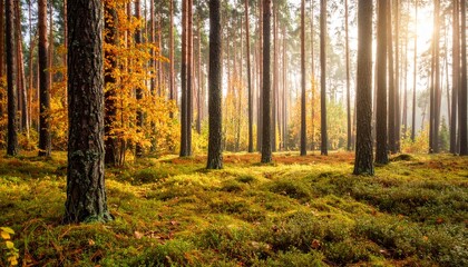 Fototapeta premium 秋のイメージ 木漏れ日の差す秋の森林風景