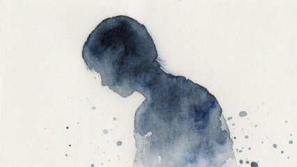 A serene watercolor silhouette of a person, depicting introspection and emotional depth through soft blue tones and light splashes.