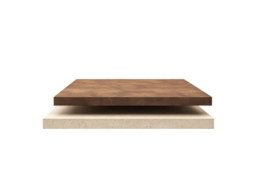 Two stacked stone countertop samples isolated on transparent background. Minimalist beige and brown tiered countertop with a sleek design isolated on white background, 3D Rendering.