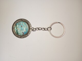Vintage Keychain with a Landmark Image in a Decorative Metal Frame