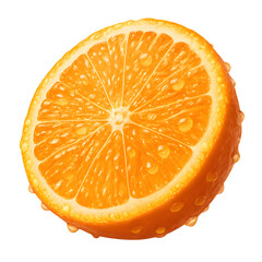 Juicy orange slice with water droplets isolated on transparent background