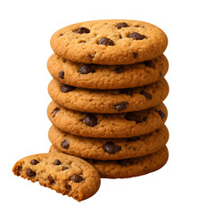 Stack of chocolate chip cookies isolated on transparent background