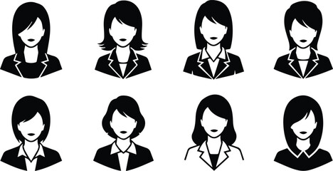  business woman icon set isolated on white background professional female avatar for corporate, management, and executive profiles
