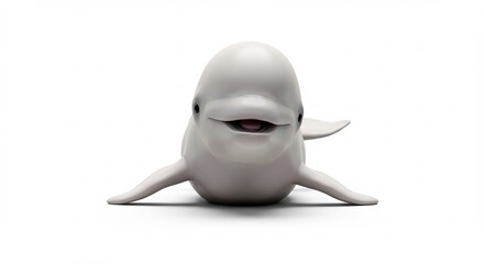 Cute baby beluga whale playfully poses against bright white background. AI Generated