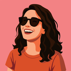 Smiling Woman in Sunglasses Illustrated with Bold Colors and Retro Summer Vibes