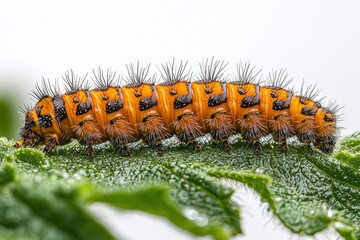 Close-up of an orange and black caterpillar on a leaf