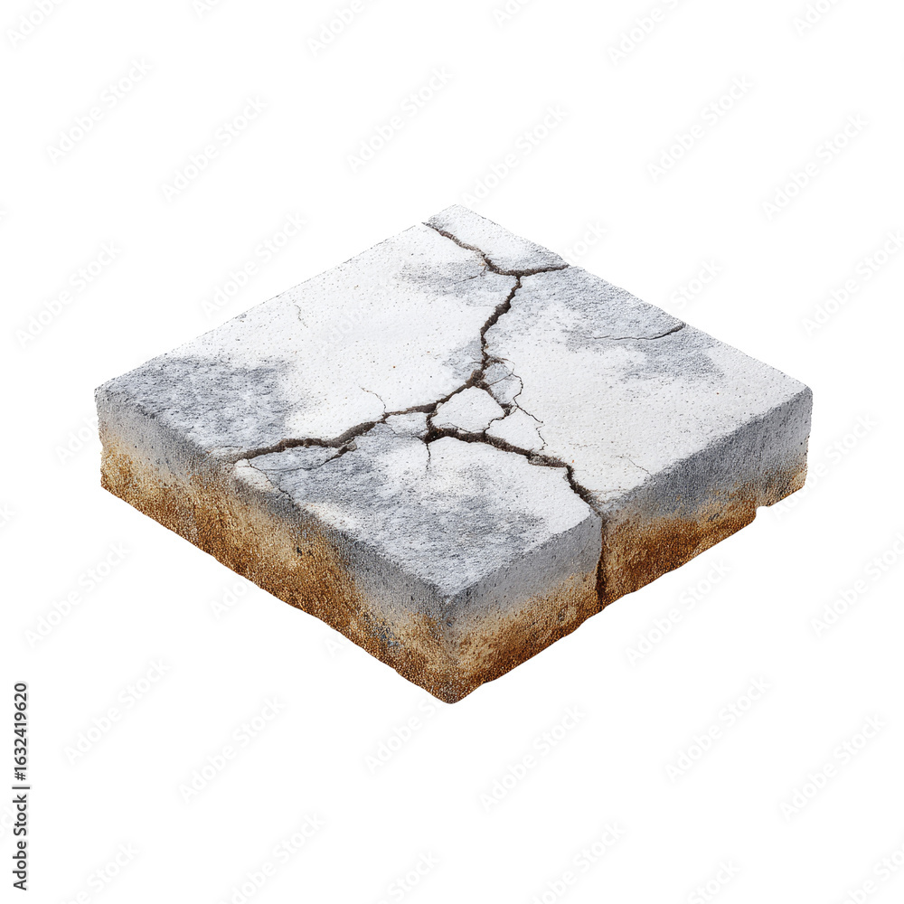 Poster cracked concrete tile with weathered texture and visible soil base for landscaping and building desi