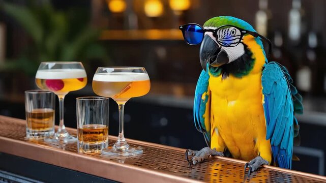 Parrot enjoys cocktails at a lively bar