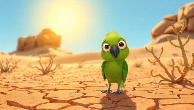 sad parrot in the disert