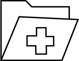 Fototapeta premium Black Outline Of An Open Folder With A Plus Sign On White Background document file