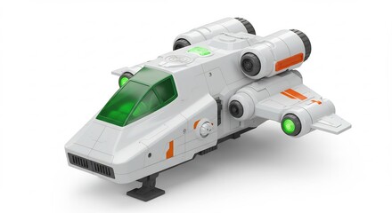 Naklejka premium Futuristic spaceship model gleams brightly under studio lighting. AI Generated