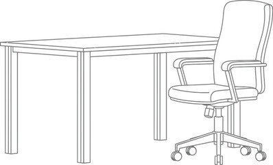 Office Chair and Table on White, Workplace Furniture Illustration