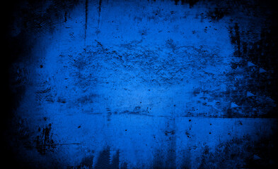 Old wall pattern texture cement blue dark abstract  blue color design are light with black gradient background.