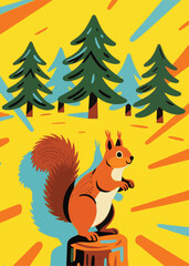 Funny Squirrel With Tree Illustrator Artwork