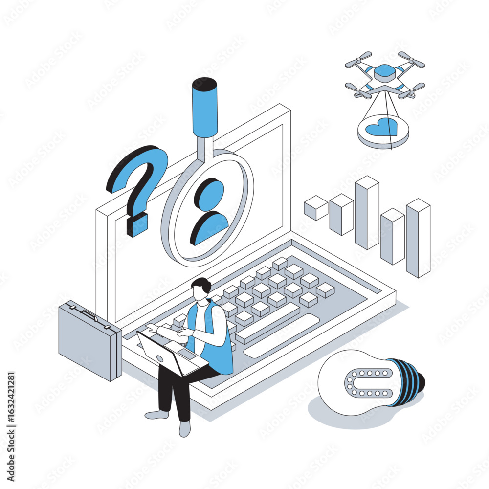 Poster hr process 3d isometric concept with isometry people design for web. headhunter choosing candidate r
