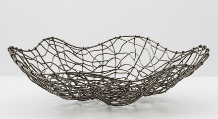 Elegant woven wire bowl gently curves showcasing intricate design. AI Generated