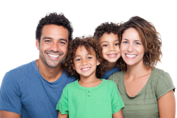 Happy hispanic family portrait isolated on transparent background