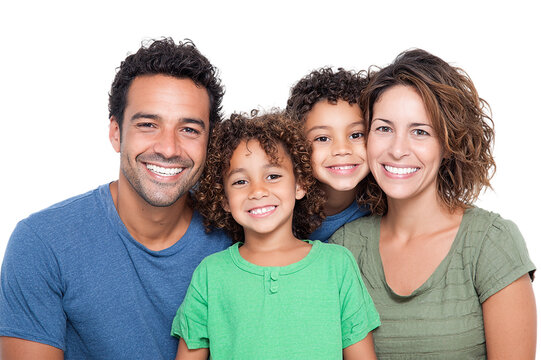 Happy hispanic family portrait isolated on transparent background