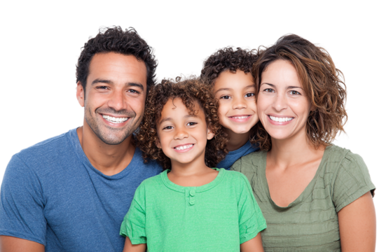 Happy hispanic family portrait isolated on transparent background