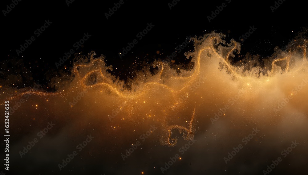 Poster golden flowing particles with a dark background create a beautiful, abstract, and enchanting visual 