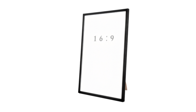 Black frame with 169 ratio, presentation, and display on transparent background