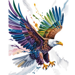 Fototapeta premium Majestic Rainbow Eagle in Flight Artistic Watercolor Splash Design