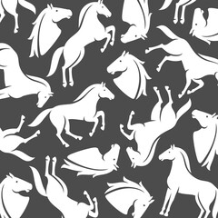 Horse background, pattern set. Collection icons horse. Vector