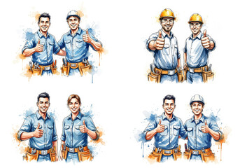 Reliable Electrician Team Thumbs Up - Two skilled electricians, smiling and giving thumbs up, symbolize expertise, reliability, and customer satisfaction.