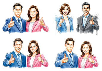 Successful Sales Team Thumbs Up - Smiling sales representatives, thumbs up, teamwork, success, achievement. Symbolizing positive attitude, collaboration, and excellent service