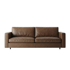 Fototapeta premium Sleek Contemporary Brown Leather Sofa with Defined Lines and Low-Profile Legs