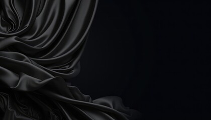 Fototapeta premium Elegant Black Fabric Draping with Soft Folds and Dramatic Lighting against a Solid Dark Backdrop