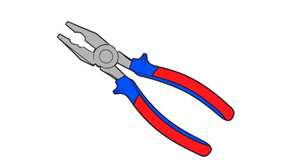 An isolated illustration of combination pliers with red and blue handles. A versatile hand tool for various tasks.