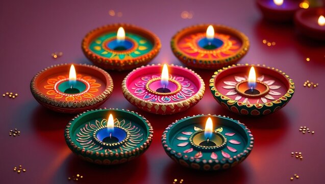 Traditional Diwali Diya Lighting Up Festive Mandala Background - Festival of Lights Photo - AI-Generated