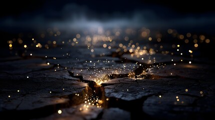 Naklejka premium Close-up view of desert ground illuminated by scattered lights during a tranquil night
