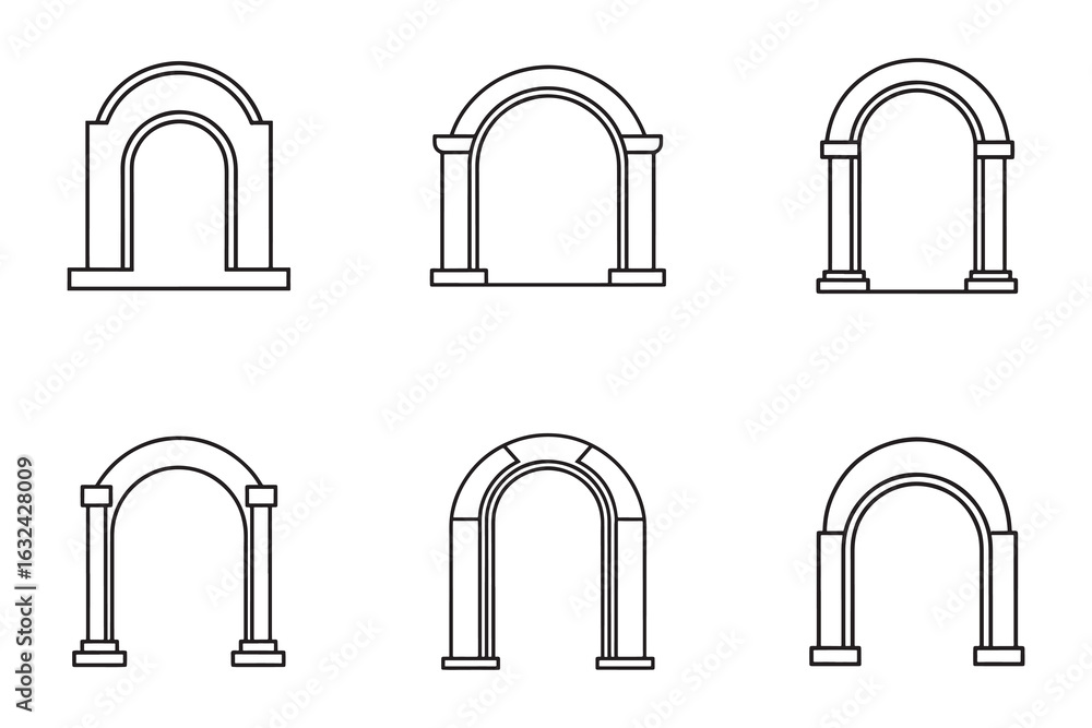 Poster architectural archway vector set design elements collection for creative projects and construction c