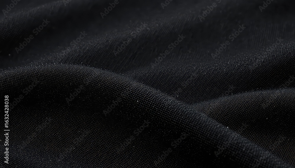Poster close-up texture of draped dark cloth showing intricate weaving details, suitable for backgrounds an
